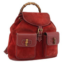 GUCCI Bamboo Backpack Suede Red Gold 003 2058 0016 Auth 191533-1