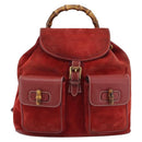 GUCCI Bamboo Backpack Suede Red Gold 003 2058 0016 Auth 191533-13