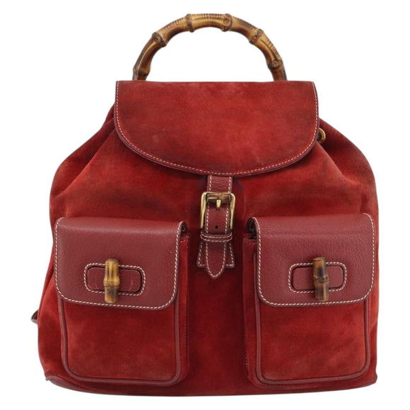 GUCCI Bamboo Backpack Suede Red Gold 003 2058 0016 Auth 191533