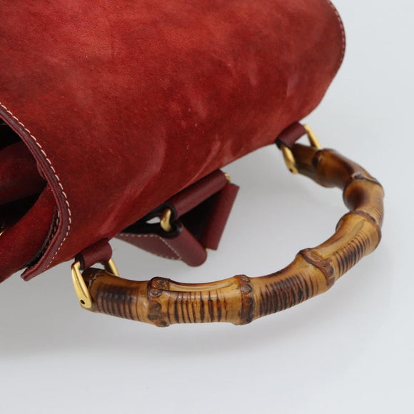 GUCCI Bamboo Backpack Suede Red Gold 003 2058 0016 Auth 191533