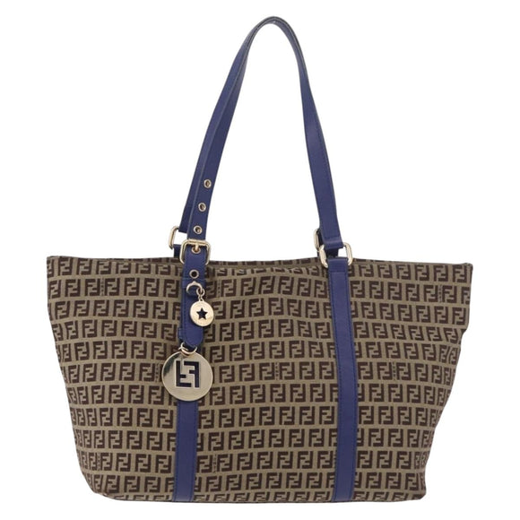 FENDI Zucchino Canvas Tote Bag Beige Gold 8BH215 Auth 191534