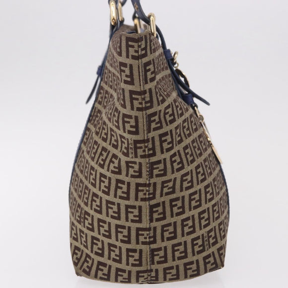 FENDI Zucchino Canvas Tote Bag Beige Gold 8BH215 Auth 191534