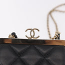 CHANEL Matelasse Chain Shoulder Bag Lamb Skin Black Gold CC Auth 191542SM-14