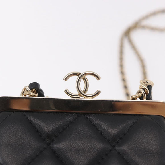 CHANEL Matelasse Chain Shoulder Bag Lamb Skin Black Gold CC Auth 191542SM