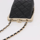 CHANEL Matelasse Chain Shoulder Bag Lamb Skin Black Gold CC Auth 191542SM-6