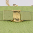 Salvatore Ferragamo Vala Chain Shoulder Bag Leather Green Gold Auth 191552A-9