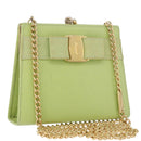 Salvatore Ferragamo Vala Chain Shoulder Bag Leather Green Gold Auth 191552A-1