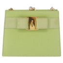 Salvatore Ferragamo Vala Chain Shoulder Bag Leather Green Gold Auth 191552A-13