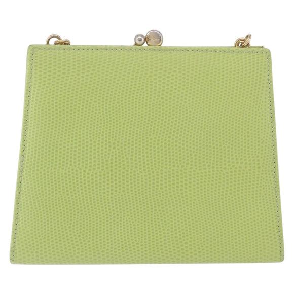 Salvatore Ferragamo Vala Chain Shoulder Bag Leather Green Gold Auth 191552A
