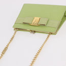 Salvatore Ferragamo Vala Chain Shoulder Bag Leather Green Gold Auth 191552A-6
