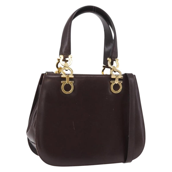 Salvatore Ferragamo Gancini Hand Bag Leather Brown Gold Auth 191557