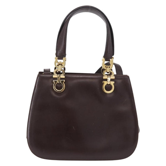Salvatore Ferragamo Gancini Hand Bag Leather Brown Gold Auth 191557