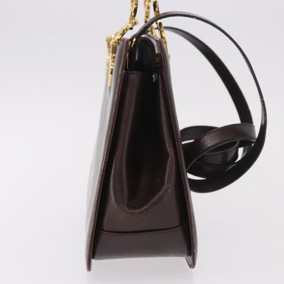 Salvatore Ferragamo Gancini Hand Bag Leather Brown Gold Auth 191557