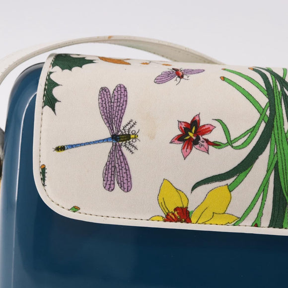 GUCCI Flora Horsebit Shoulder Bag Plastic Blue Gold Auth 191564