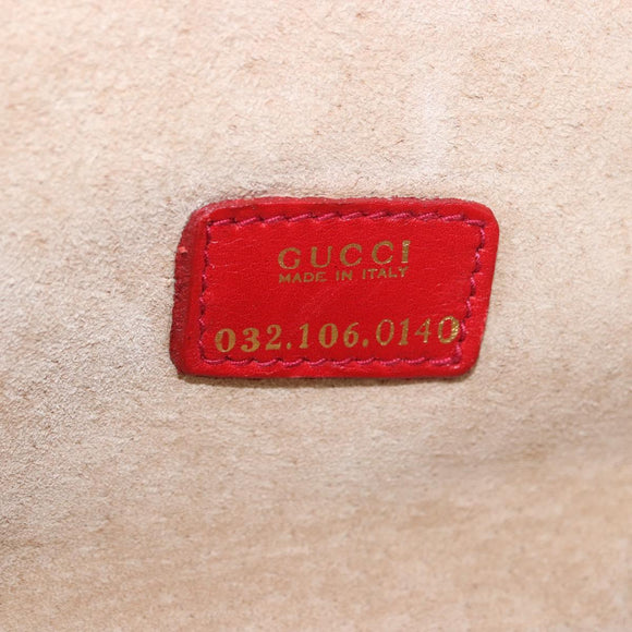 GUCCI Horsebit Vanity Cosmetic Pouch Leather Red Gold Auth 191565