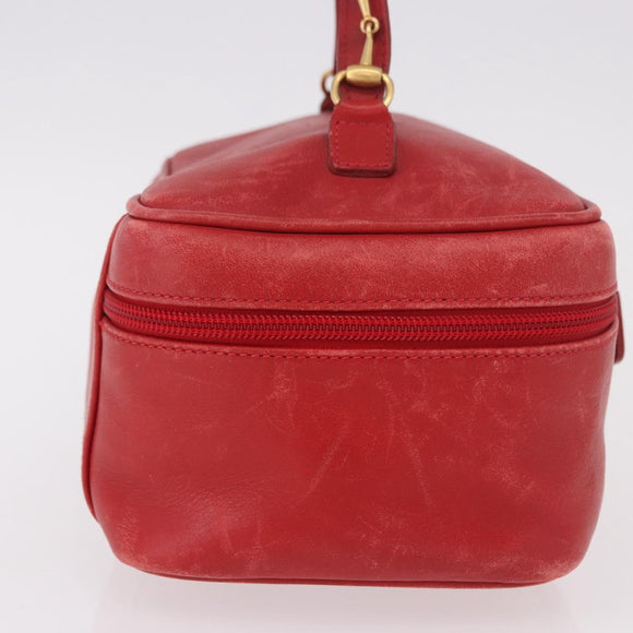 GUCCI Horsebit Vanity Cosmetic Pouch Leather Red Gold Auth 191565