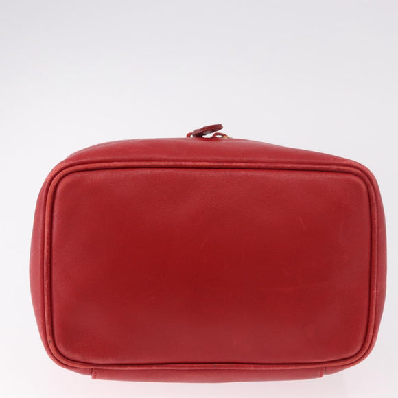 GUCCI Horsebit Vanity Cosmetic Pouch Leather Red Gold Auth 191565