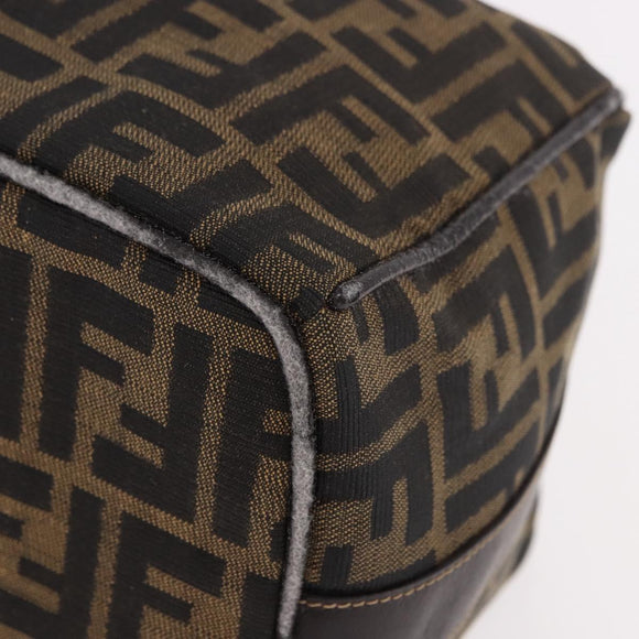FENDI Zucca Canvas Vanity Hand Bag Brown Gold Auth 191576