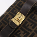 FENDI Zucca Canvas Vanity Hand Bag Brown Gold Auth 191576-18