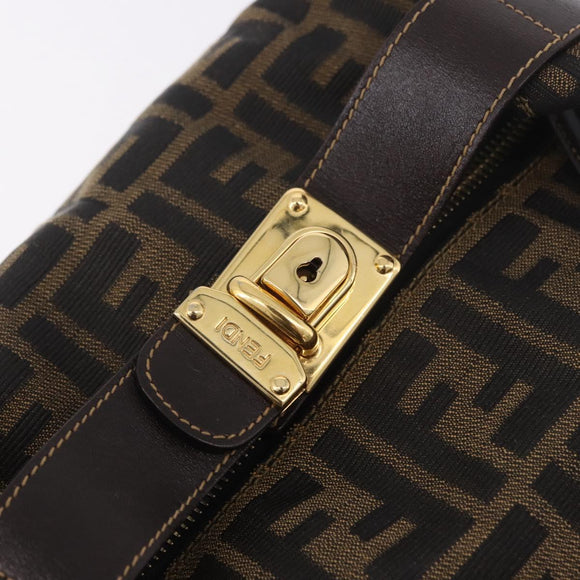 FENDI Zucca Canvas Vanity Hand Bag Brown Gold Auth 191576