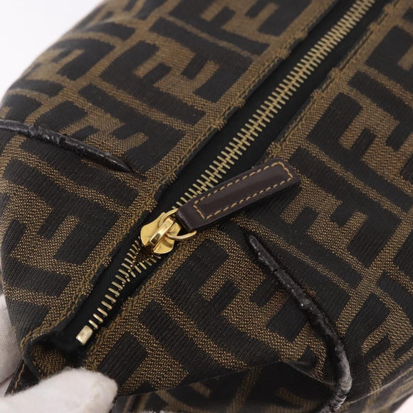 FENDI Zucca Canvas Vanity Hand Bag Brown Gold Auth 191576