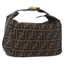 FENDI Zucca Canvas Vanity Hand Bag Brown Gold Auth 191576-1