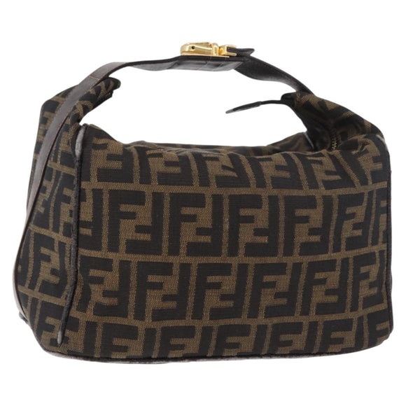 FENDI Zucca Canvas Vanity Hand Bag Brown Gold Auth 191576