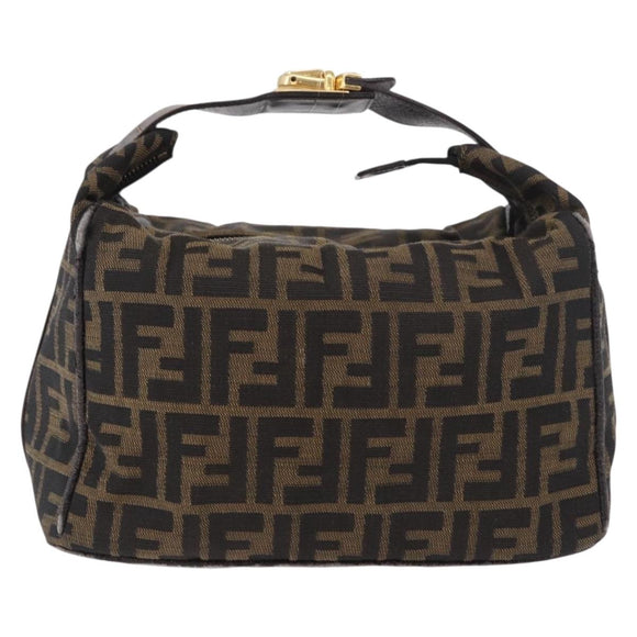 FENDI Zucca Canvas Vanity Hand Bag Brown Gold Auth 191576