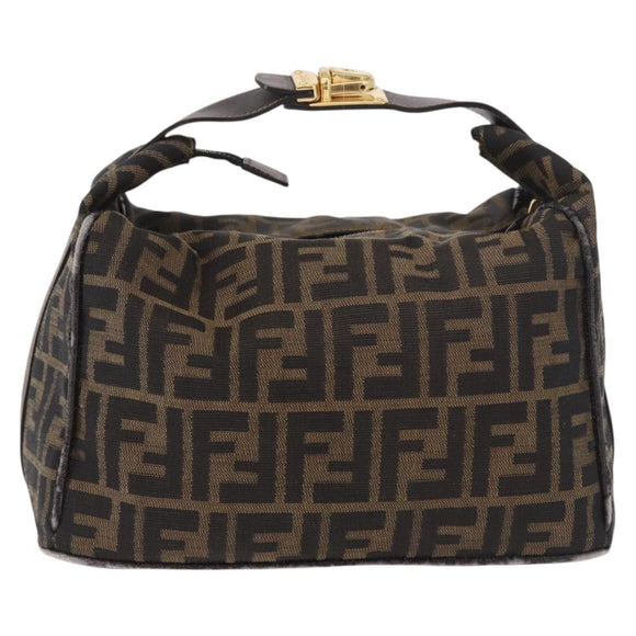 FENDI Zucca Canvas Vanity Hand Bag Brown Gold Auth 191576
