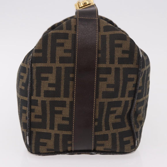 FENDI Zucca Canvas Vanity Hand Bag Brown Gold Auth 191576