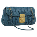 Miu Miu Matelasse Chain Shoulder Bag Leather Blue Gold Auth 191596A-1