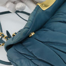 Miu Miu Matelasse Chain Shoulder Bag Leather Blue Gold Auth 191596A-10