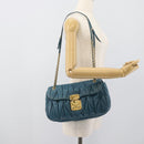 Miu Miu Matelasse Chain Shoulder Bag Leather Blue Gold Auth 191596A-26