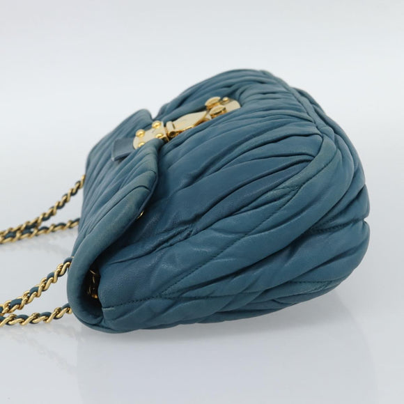 Miu Miu Matelasse Chain Shoulder Bag Leather Blue Gold Auth 191596A