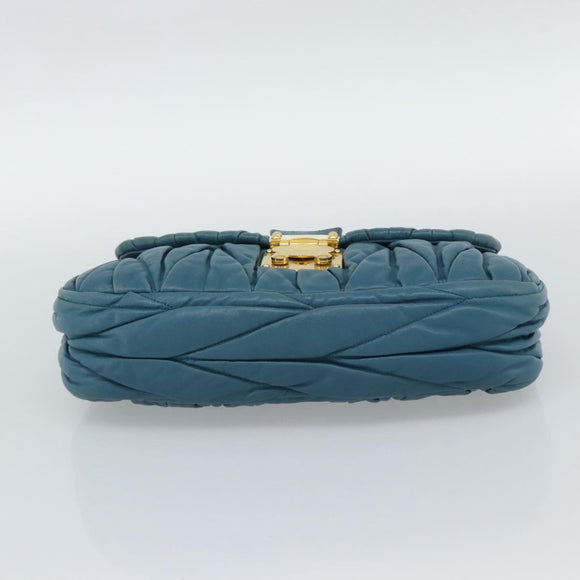 Miu Miu Matelasse Chain Shoulder Bag Leather Blue Gold Auth 191596A