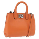 Salvatore Ferragamo Gancini Hand Bag Leather 2way Orange Silver Auth 191599A-1