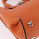 Salvatore Ferragamo Gancini Hand Bag Leather 2way Orange Silver Auth 191599A-12