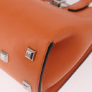 Salvatore Ferragamo Gancini Hand Bag Leather 2way Orange Silver Auth 191599A-13