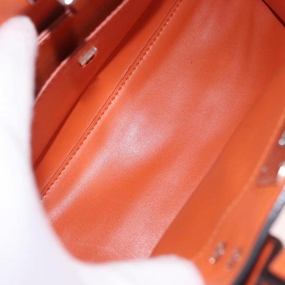 Salvatore Ferragamo Gancini Hand Bag Leather 2way Orange Silver Auth 191599A
