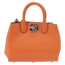 Salvatore Ferragamo Gancini Hand Bag Leather 2way Orange Silver Auth 191599A-2