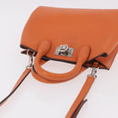 Salvatore Ferragamo Gancini Hand Bag Leather 2way Orange Silver Auth 191599A-6
