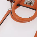 Salvatore Ferragamo Gancini Hand Bag Leather 2way Orange Silver Auth 191599A-7