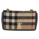 BURBERRY Nova Check Chain Shoulder Bag Cotton Beige Gold Auth 191600A-2