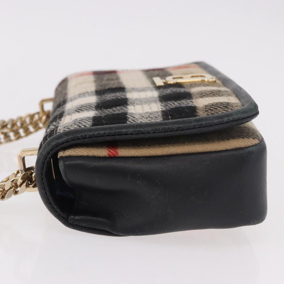BURBERRY Nova Check Chain Shoulder Bag Cotton Beige Gold Auth 191600A