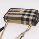 BURBERRY Nova Check Chain Shoulder Bag Cotton Beige Gold Auth 191600A-6