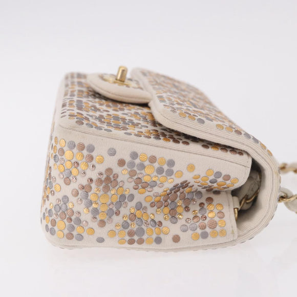 CHANEL Mini Matelasse 20 Chain Shoulder Bag Leather Ivory Gold CC Auth 191613SM