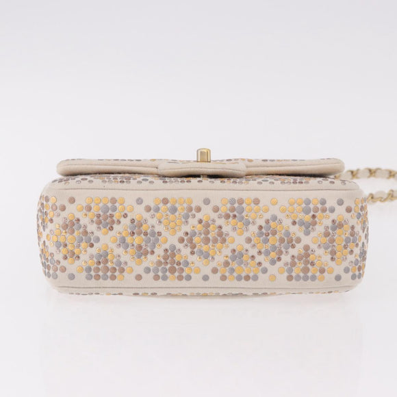 CHANEL Mini Matelasse 20 Chain Shoulder Bag Leather Ivory Gold CC Auth 191613SM