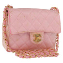 CHANEL Mini Matelasse 18 Chain Shoulder Bag Canvas Pink Gold CC Auth 191614-1