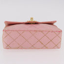 CHANEL Mini Matelasse 18 Chain Shoulder Bag Canvas Pink Gold CC Auth 191614-7
