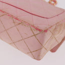 CHANEL Mini Matelasse 18 Chain Shoulder Bag Canvas Pink Gold CC Auth 191614-9